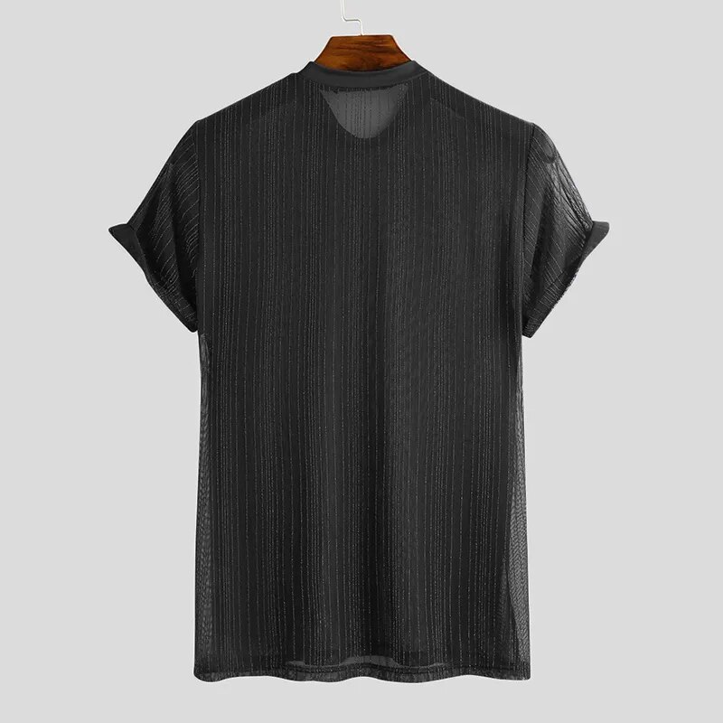 come4buy.com-Машка мрежеста кошула со кратки ракави | Секси маица за ноќен клуб